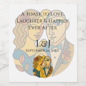 Hochzeit in Urlaubsort künstlerische Silhouette Mo Weinetikett (Einzelnes Label)