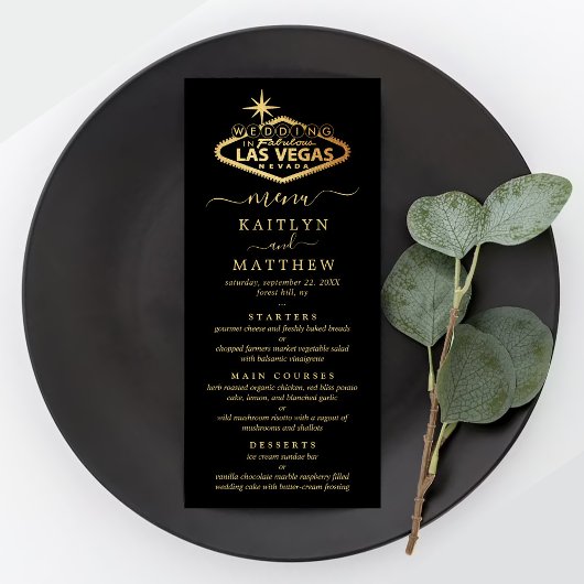 Hochzeit in Urlaubsort Las Vegas Menükarte