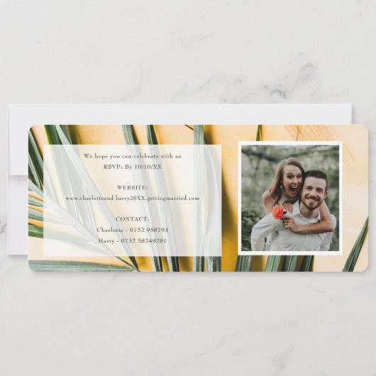 Hochzeit in Urlaubsort MadeiraTicket Boarding Pass Einladung (Rückseite)