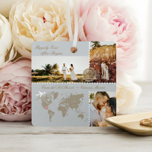 Hochzeit in Urlaubsort Map Button Foto Collage Kee Ornament Aus Metall