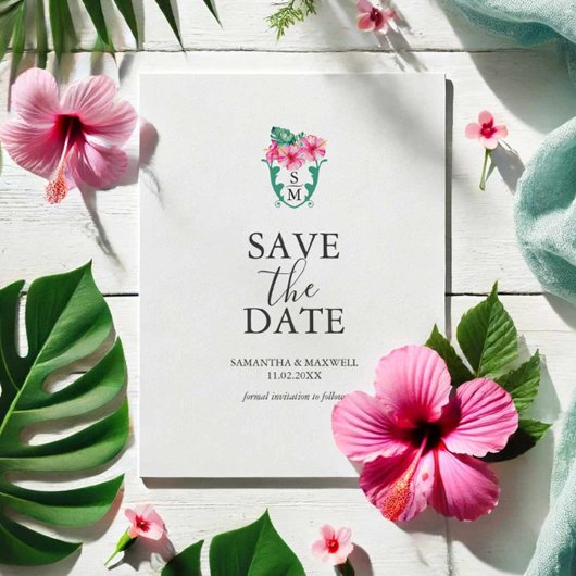Hochzeit in Urlaubsort Monogramm Save the Date