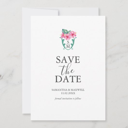 Hochzeit in Urlaubsort Monogramm Save the Date (Vorderseite)