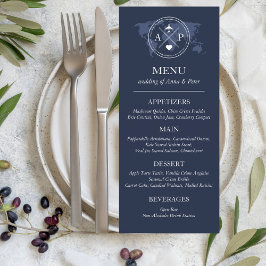 Hochzeit in Urlaubsort Navy Blue Passport Menükarte