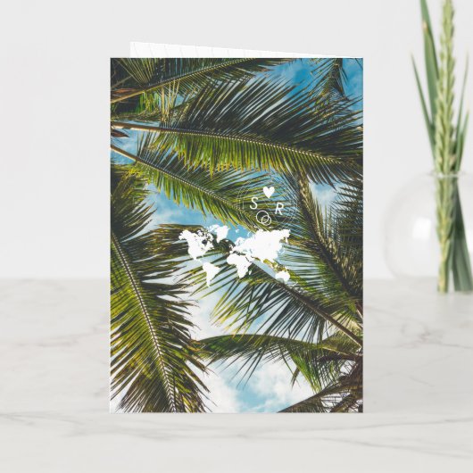 Hochzeit in Urlaubsort Palm Beach Gold Weltkarte Einladung (Rückseite)