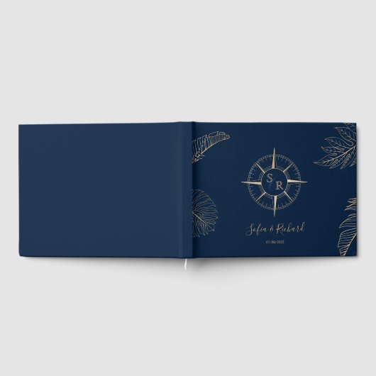 Hochzeit in Urlaubsort Palm Compass Monogram Gästebuch (Voll)