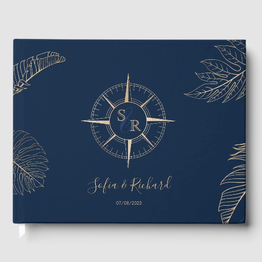 Hochzeit in Urlaubsort Palm Compass Monogram Gästebuch (Vorderseite)