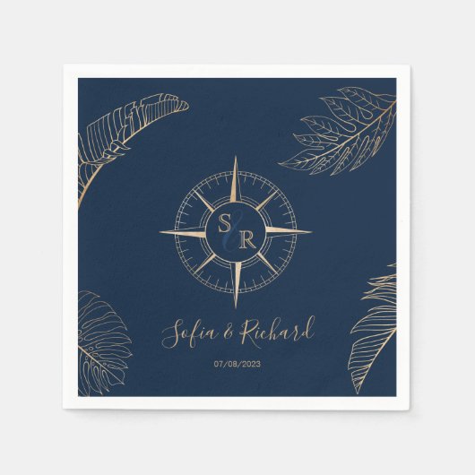 Hochzeit in Urlaubsort Palm Compass Monogram Serviette (Vorderseite)
