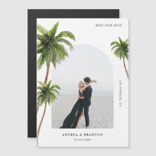 Hochzeit in Urlaubsort Palm Tree Tropical Arch Fot Magneteinladung