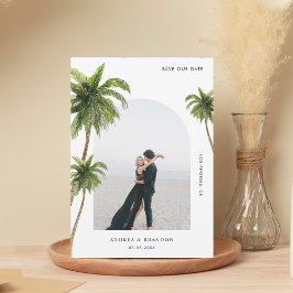 Hochzeit in Urlaubsort Palm Tree Tropical Arch Fot Save The Date