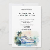 Hochzeit in Urlaubsort Palm Trees Beach Einladung (Vorderseite)