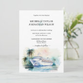 Hochzeit in Urlaubsort Palm Trees Beach Einladung (Stehend Vorderseite)