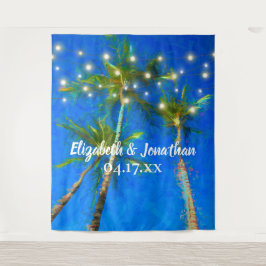 Hochzeit in Urlaubsort Palm Trees String Lights Wandteppich