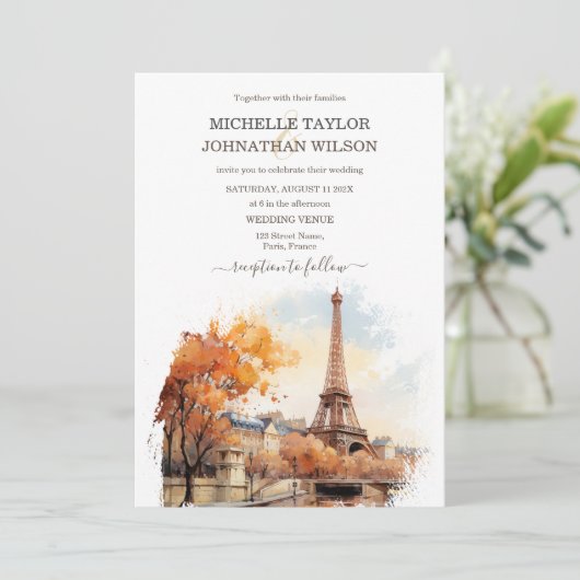 Hochzeit in Urlaubsort Paris Eiffel Tower Frankrei Einladung (Stehend Vorderseite)