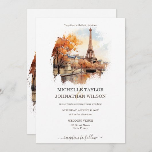 Hochzeit in Urlaubsort Paris Eiffel Tower Frankrei Einladung (Vorne/Hinten)