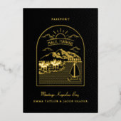 Hochzeit in Urlaubsort - Pass Save the Date Folieneinladung (Vorderseite)