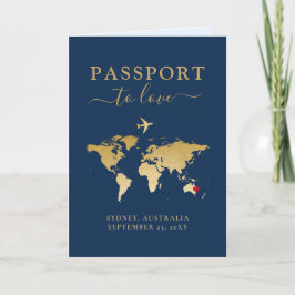 Hochzeit in Urlaubsort Passport Blue Gold Karte + 