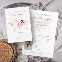 Hochzeit in Urlaubsort Passport Blush Pink Weltkar