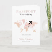 Hochzeit in Urlaubsort Passport Blush Pink Weltkar Einladung (Vorderseite)