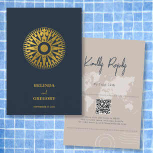 Hochzeit in Urlaubsort Passport Compass Hochzeit Begleitkarte