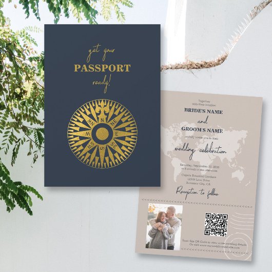 Hochzeit in Urlaubsort Passport Compass Hochzeit Einladung