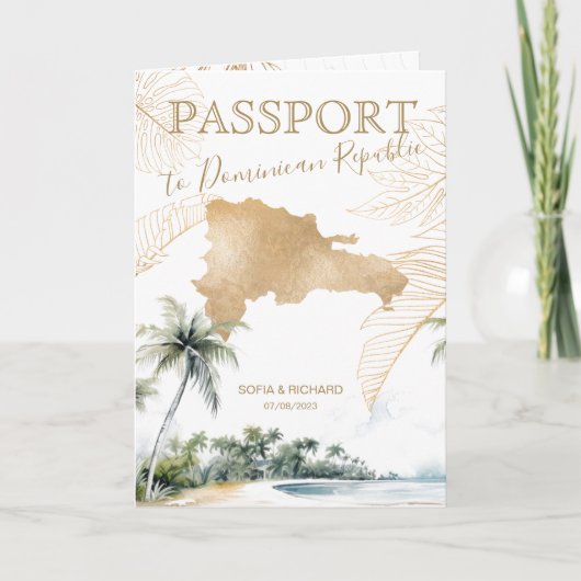 Hochzeit in Urlaubsort-Passport der Dominikanische Einladung (Vorderseite)