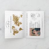 Hochzeit in Urlaubsort Passport Gold Weltkarte Bla Einladung (Innenseite)