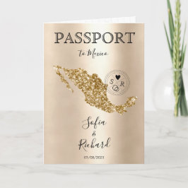 Hochzeit in Urlaubsort Passport Gold Weltkarte Mex Einladung