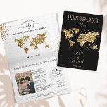 Hochzeit in Urlaubsort Passport Gold Weltkarte Mex Einladung<br><div class="desc">Modernes und elegantes World Map Invitation Wedding Destination,  sieht aus wie ein Pass - für Ihre Hochzeit am Strand in Mexiko</div>