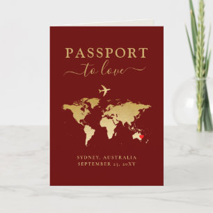 Hochzeit in Urlaubsort Passport Red Gold Karte + H