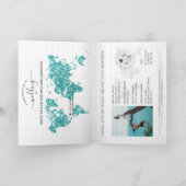 Hochzeit in Urlaubsort Passport Weltkarte Aqua Blu Einladung (Innenseite)