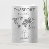 Hochzeit in Urlaubsort Passport Weltkarte Silver Einladung (Vorderseite)