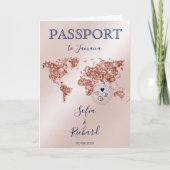 Hochzeit in Urlaubsort Passport World Map Rose Gol Einladung (Vorderseite)