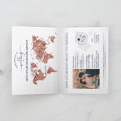 Hochzeit in Urlaubsort Passport World Map Rose Gol Einladung (Innenseite)
