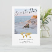 Hochzeit in Urlaubsort Picture Gold Weltkarte Save The Date (Stehend Vorderseite)