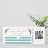 Hochzeit in Urlaubsort QR Code Boarding Pass Einladung (Stehend Vorderseite)
