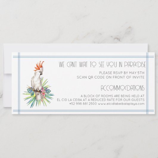 Hochzeit in Urlaubsort QR Code Boarding Pass Einladung (Rückseite)