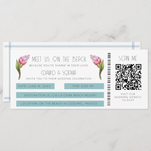 Hochzeit in Urlaubsort QR Code Boarding Pass Einladung (Vorne/Hinten)