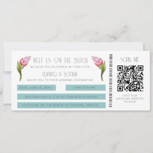 Hochzeit in Urlaubsort QR Code Boarding Pass Einladung