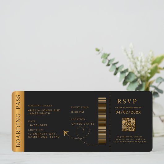 Hochzeit in Urlaubsort QR-Code für Black Boarding Einladung (Stehend Vorderseite)