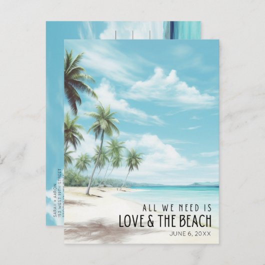 Hochzeit in Urlaubsort Rett Datum Ankündigungspostkarte (Vorne/Hinten)