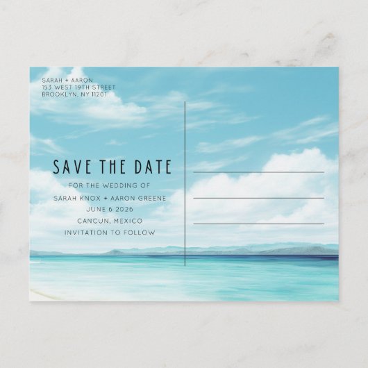 Hochzeit in Urlaubsort Rett Datum Ankündigungspostkarte (Rückseite)