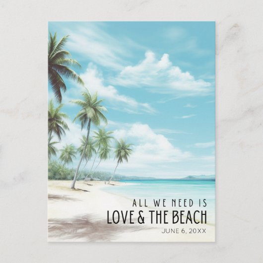 Hochzeit in Urlaubsort Rett Datum Ankündigungspostkarte (Vorderseite)