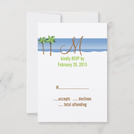 Hochzeit in Urlaubsort RSVP Cards Monogram Palm Tr (Vorderseite)