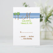 Hochzeit in Urlaubsort RSVP Cards Monogram Palm Tr Karte (Stehend Vorderseite)