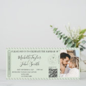 Hochzeit in Urlaubsort Sage Boarding Pass QR Code Einladung (Stehend Vorderseite)