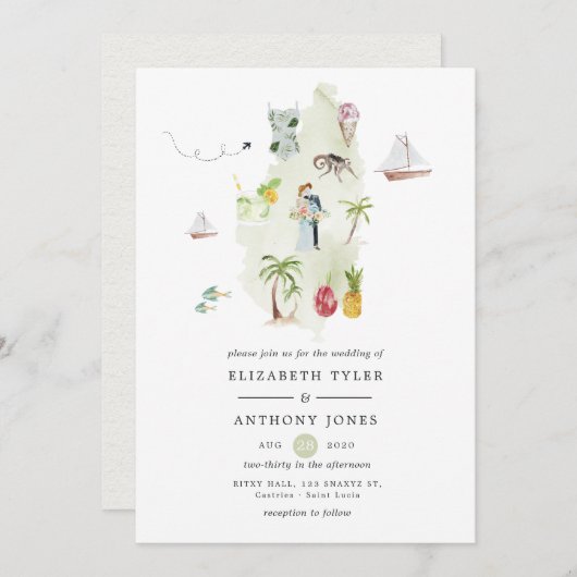 Hochzeit in Urlaubsort Saint Lucia Einladung (Vorne/Hinten)