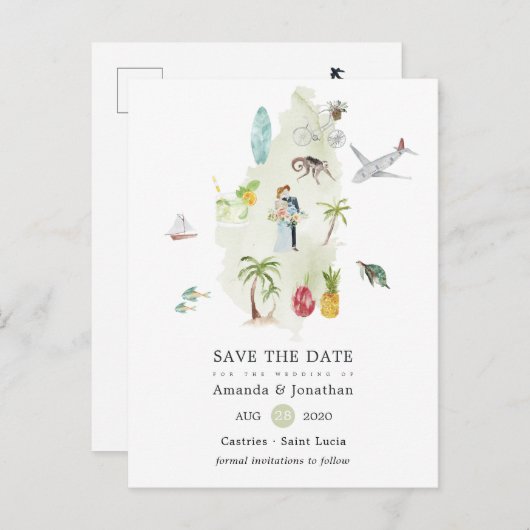 Hochzeit in Urlaubsort Saint Lucia Save the Date Ankündigungspostkarte (Vorne/Hinten)