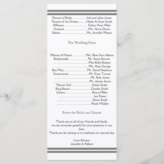 Hochzeit in Urlaubsort San Francisco Programm (Rückseite)