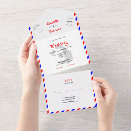 Hochzeit in Urlaubsort Santorini Griechenland Luft All In One Einladung