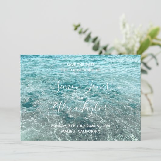 Hochzeit in Urlaubsort Save the Date (Stehend Vorderseite)